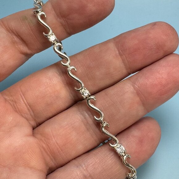 VTG Sterling Silver 925 Wave Scroll Design Link Bracelet Size 7.75'' Length - Picture 4 of 9